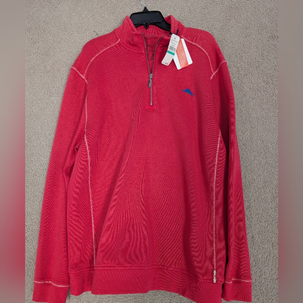 Tommy Bahama Men's Salmon Pink Half-Zip Sweater. Size L (New With Tags)